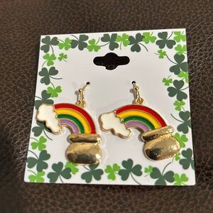 Rainbow Over A Pot Of Gold fishhook earrings, St.Patrick’s Day lucky Irish